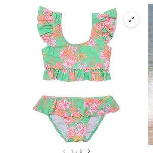 Snapper Rock Mint & Pink Floral Ruffle Two-Piece Swim Set size 9-10